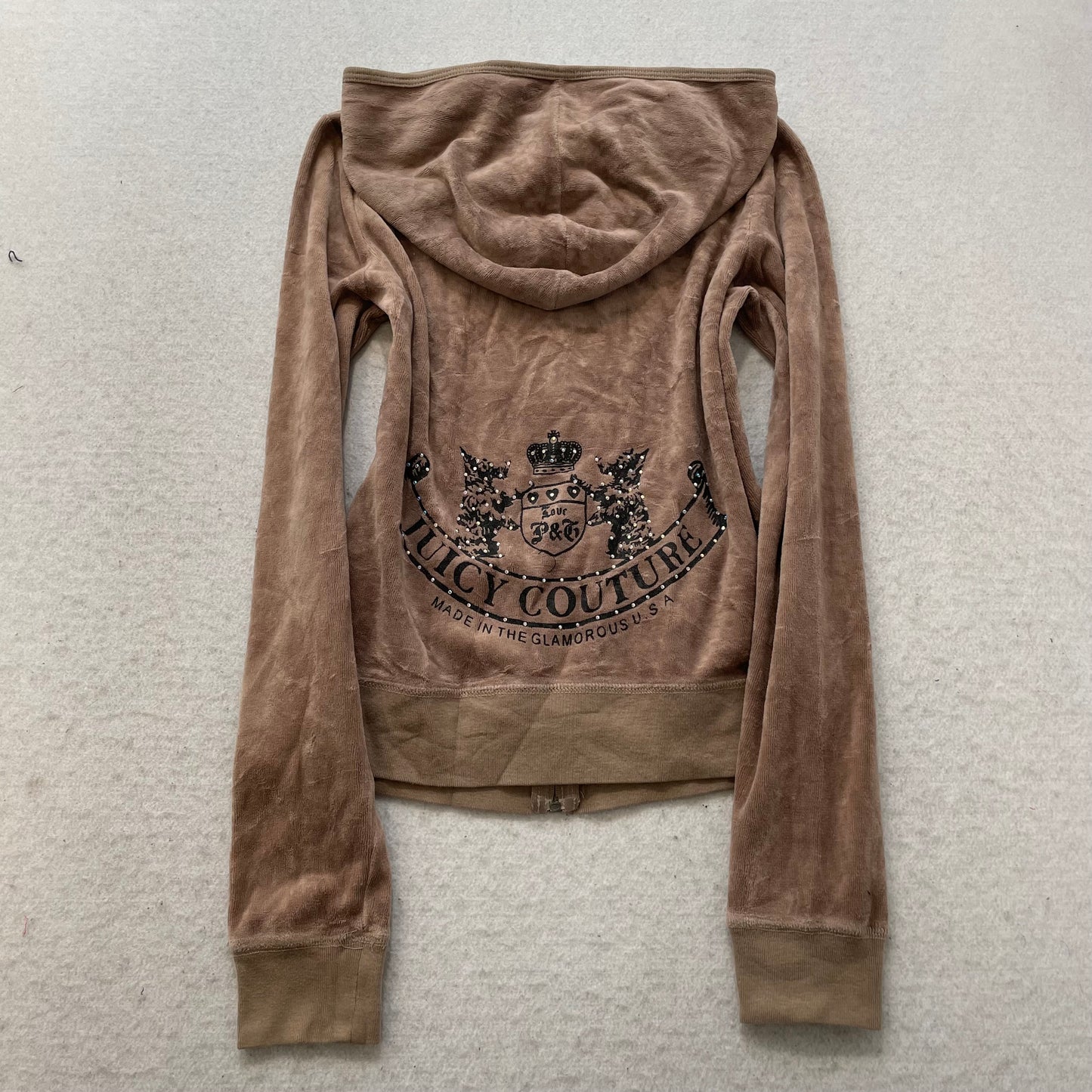 2003 Vintage Juicy Couture Scottie Dogs Womens Brown Velour Zip-Up Hoodie Size M