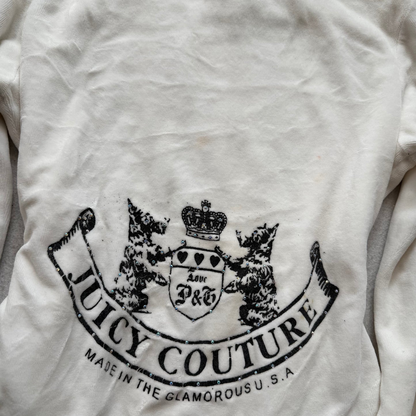 2003 Vintage Juicy Couture Scottie Dogs Womens White Velour Tracksuit Set Size M