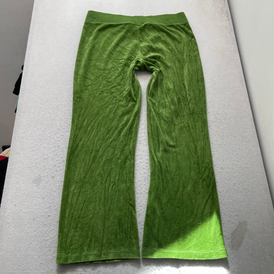 Juicy Couture Women Green Velour Flared Track Pant Drawstring Loungewear Size XL