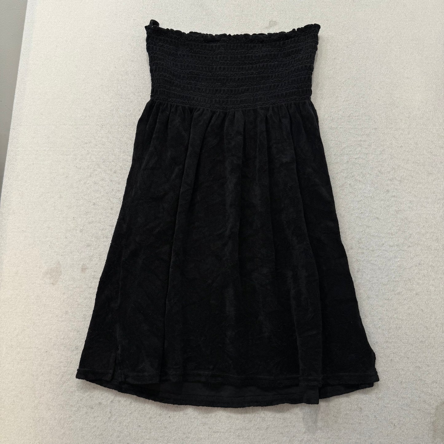 Vintage Juicy Couture Women Black Terrycloth Smocked Tube Dress Strapless Size L