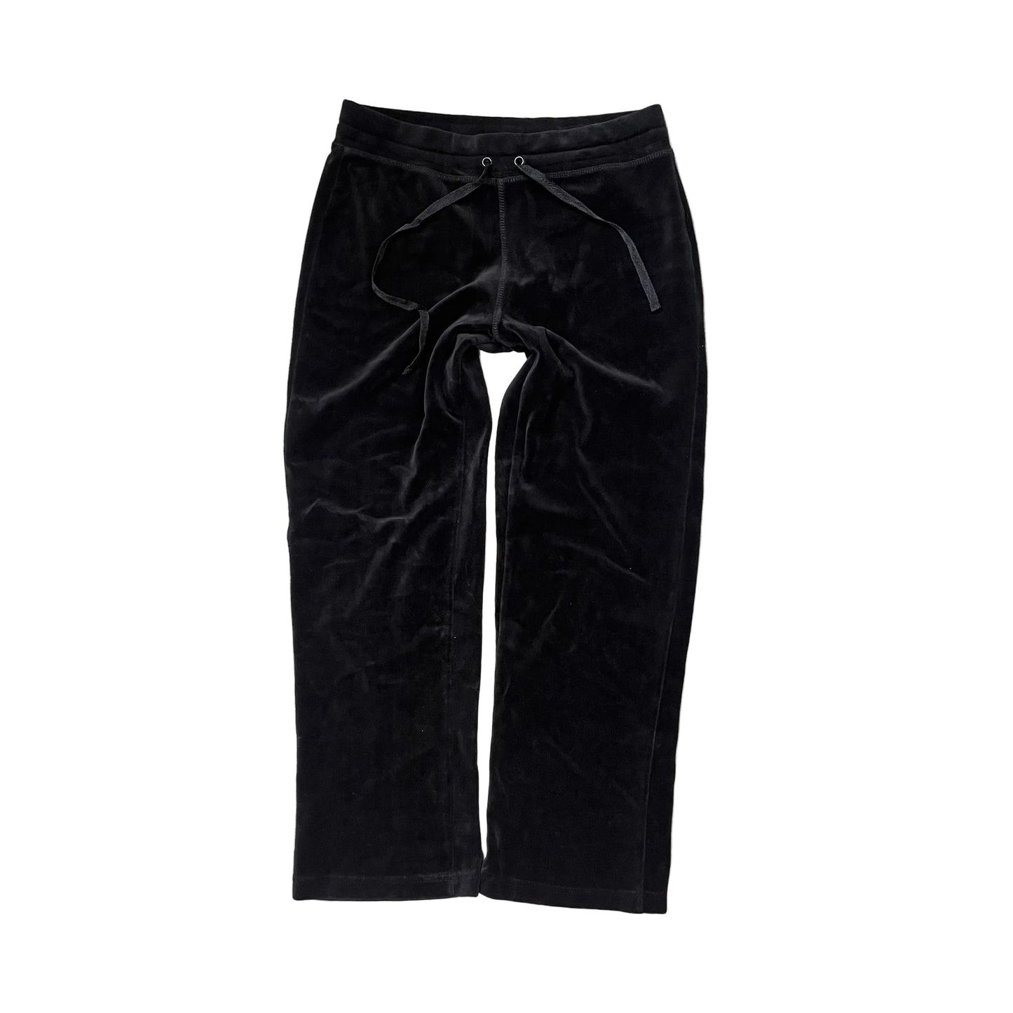 Vintage Juicy Couture Women's Jet Black Velour Wide Track Pant Drawstring Size S