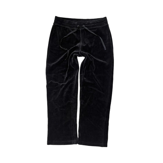 Vintage Juicy Couture Women's Jet Black Velour Wide Track Pant Drawstring Size S