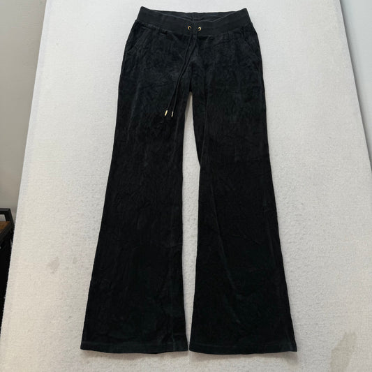 Juicy Couture Women's Jet Black Velour Flared Track Pant Back Snap Pocket Size S