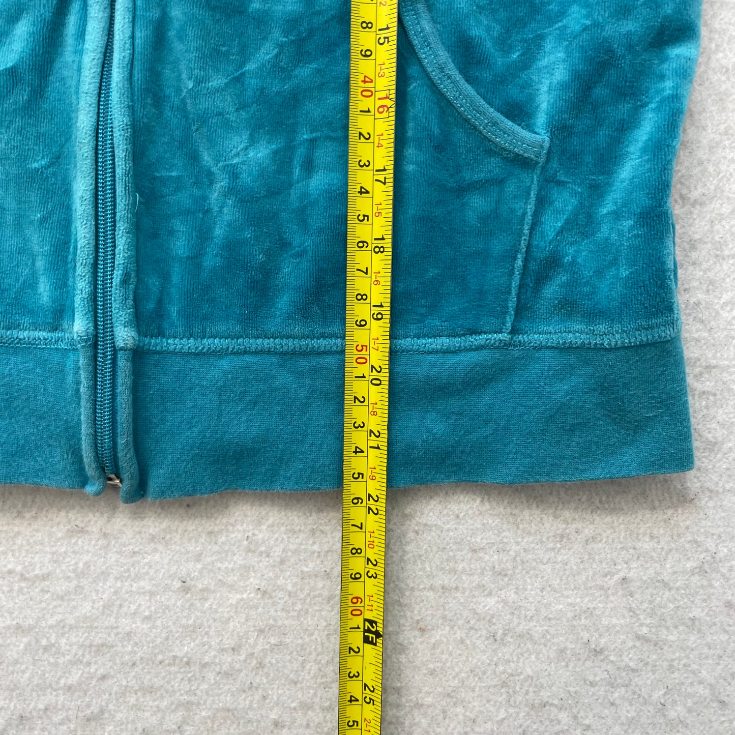 Juicy Couture Women's Turquoise Velour Zip-Up Hoodie Loungewear Pockets Size L