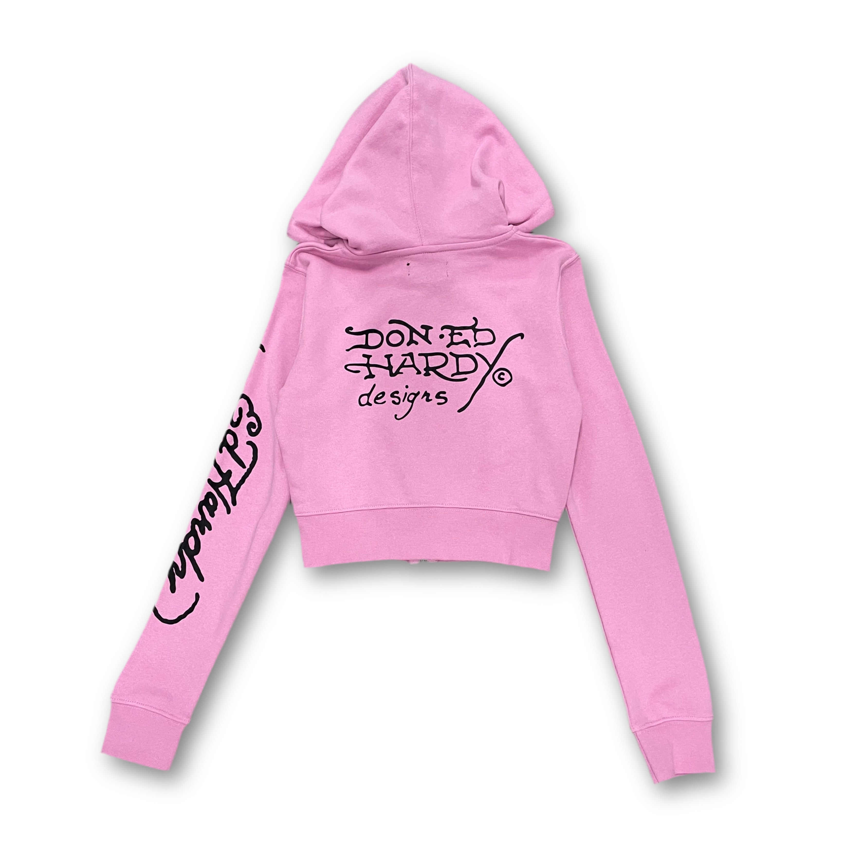 ED HARDY “Flying Skull” PINK CROPPED ZIP UP HOODIE - Clean Curriculums 