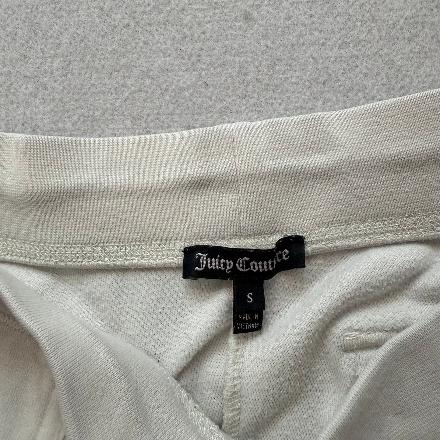 Juicy Couture Women Light Gray Velour Flared Track Pant Back Snap Pockets Size S