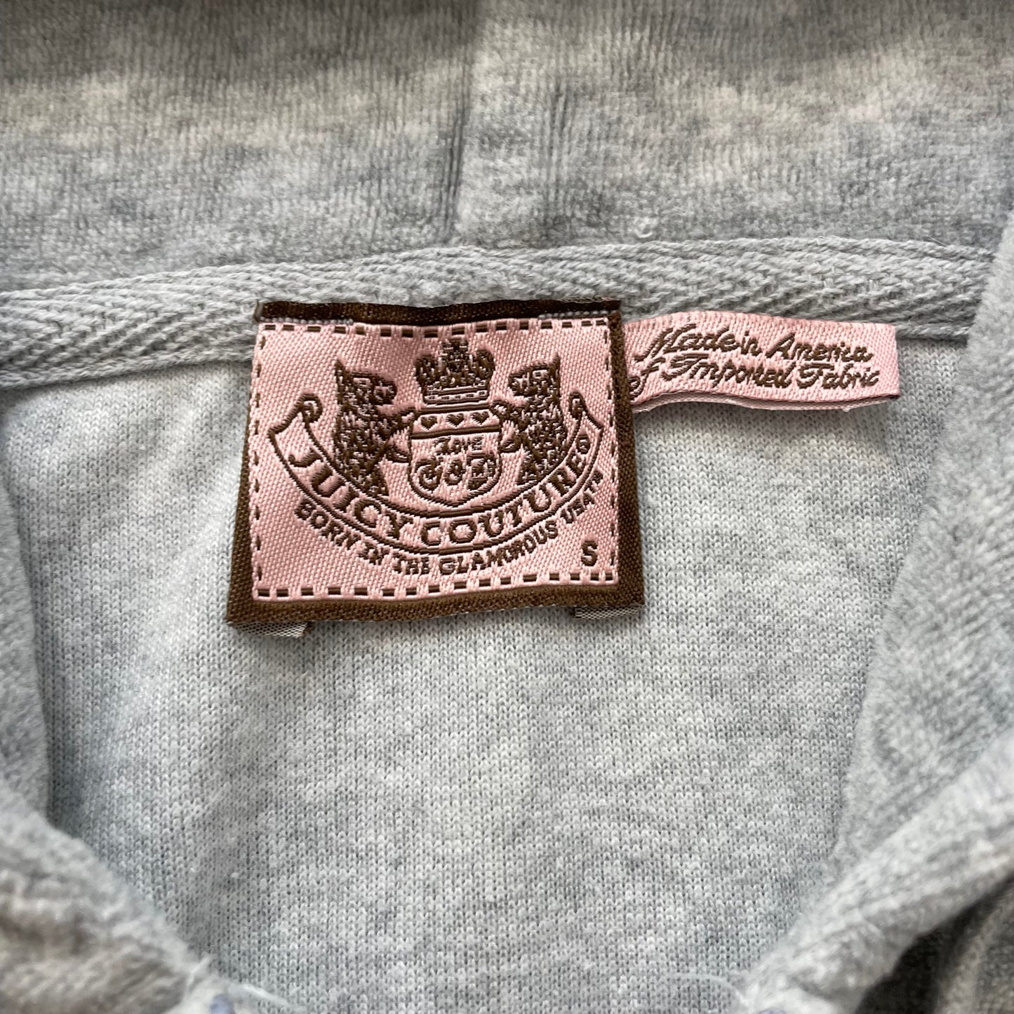 Vintage Juicy Couture Women's Gray Velour Zip-Up Hoodie Drawstring Pocket Size S