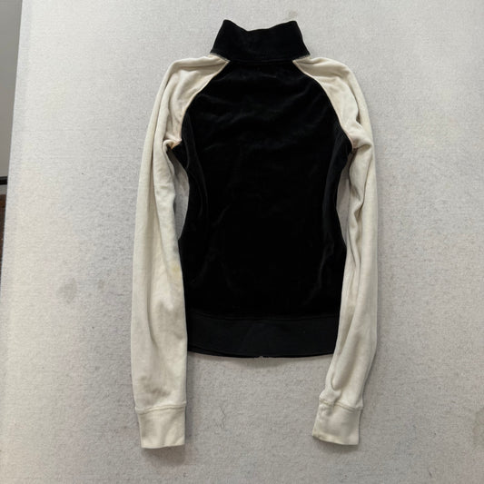 2003 Vintage Juicy Couture Women's Black White Velour Zip Up Track Jacket Size S