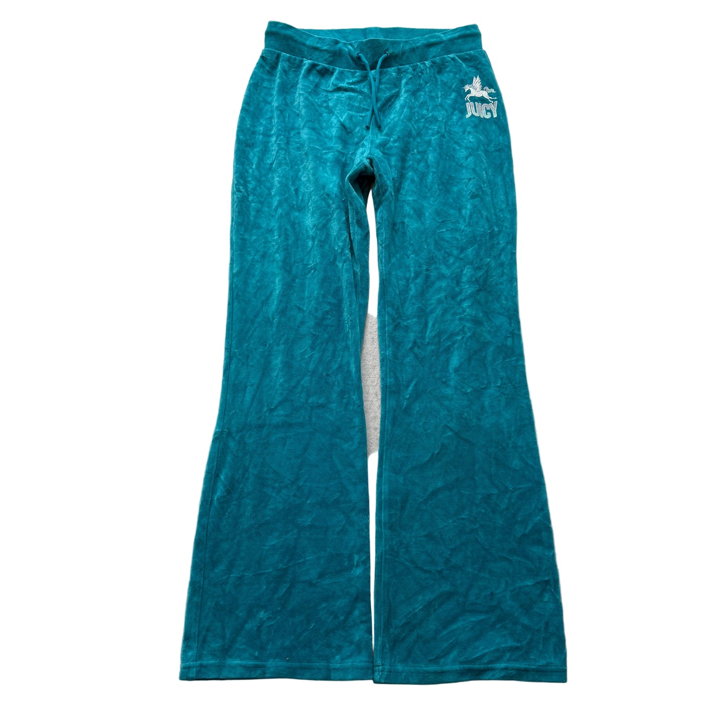 Juicy Couture Womens Teal Velour Flared Track Pant Horse Glitter Logo Y2K Size M