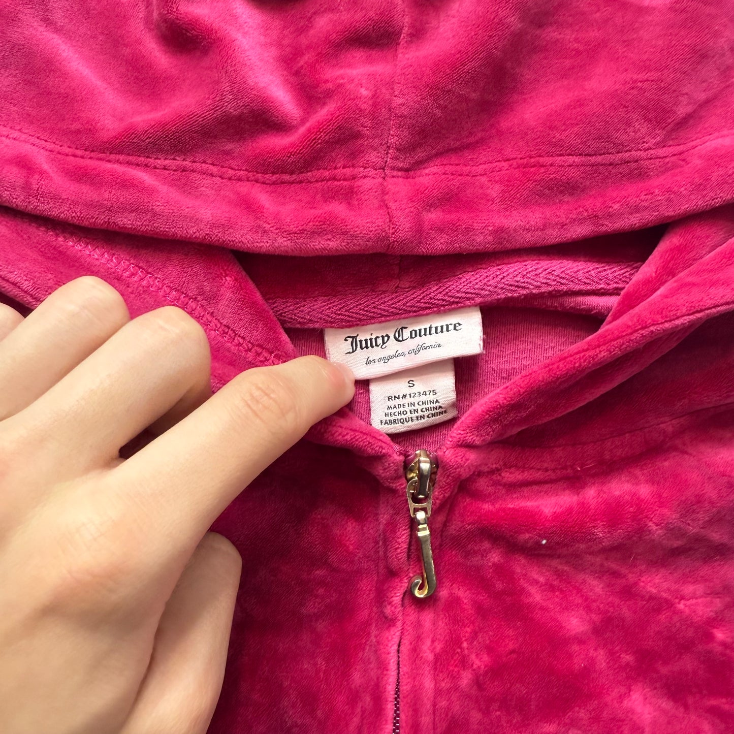 Juicy Couture Women's Hot Pink Velour Zip-Up Hoodie Back Glitter Logo Y2k Size S