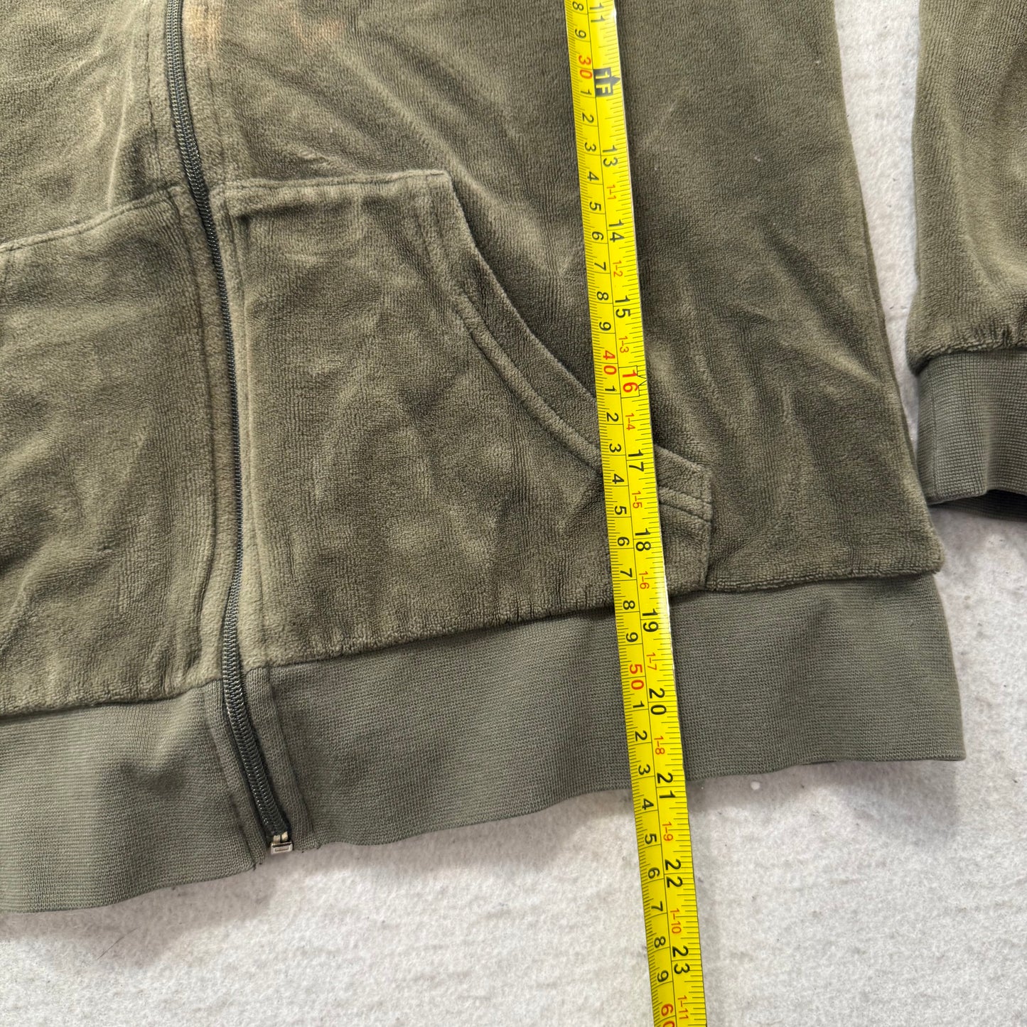 Juicy Couture Womens Olive Velour Zip-Up Hoodie Sequin Laurel Wreath Logo Size M