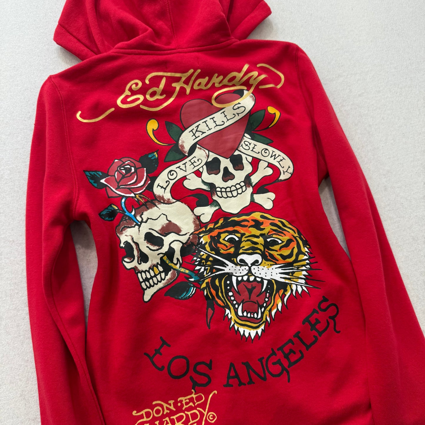 ED HARDY “Rose Dagger” CHERRY RED FITTED ZIP UP HOODIE