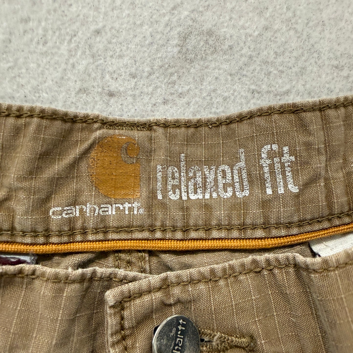 Carhartt Men's Khaki Canvas Cargo Shorts Relaxed Fit Pocket Classic Logo Size 40