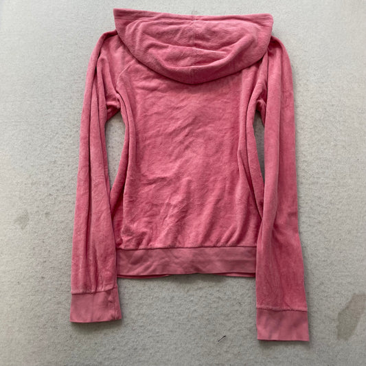 Juicy Couture Women's Pink Velour Full-Zip Hoodie Drawstring Pockets Y2k Size L