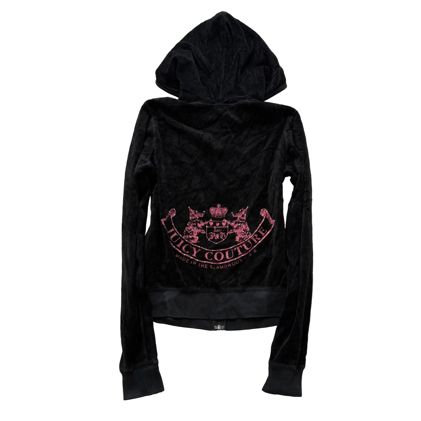 2003 Vintage Juicy Couture “Scottie Dog” Women Black Velour Zip Up Hoodie Size M