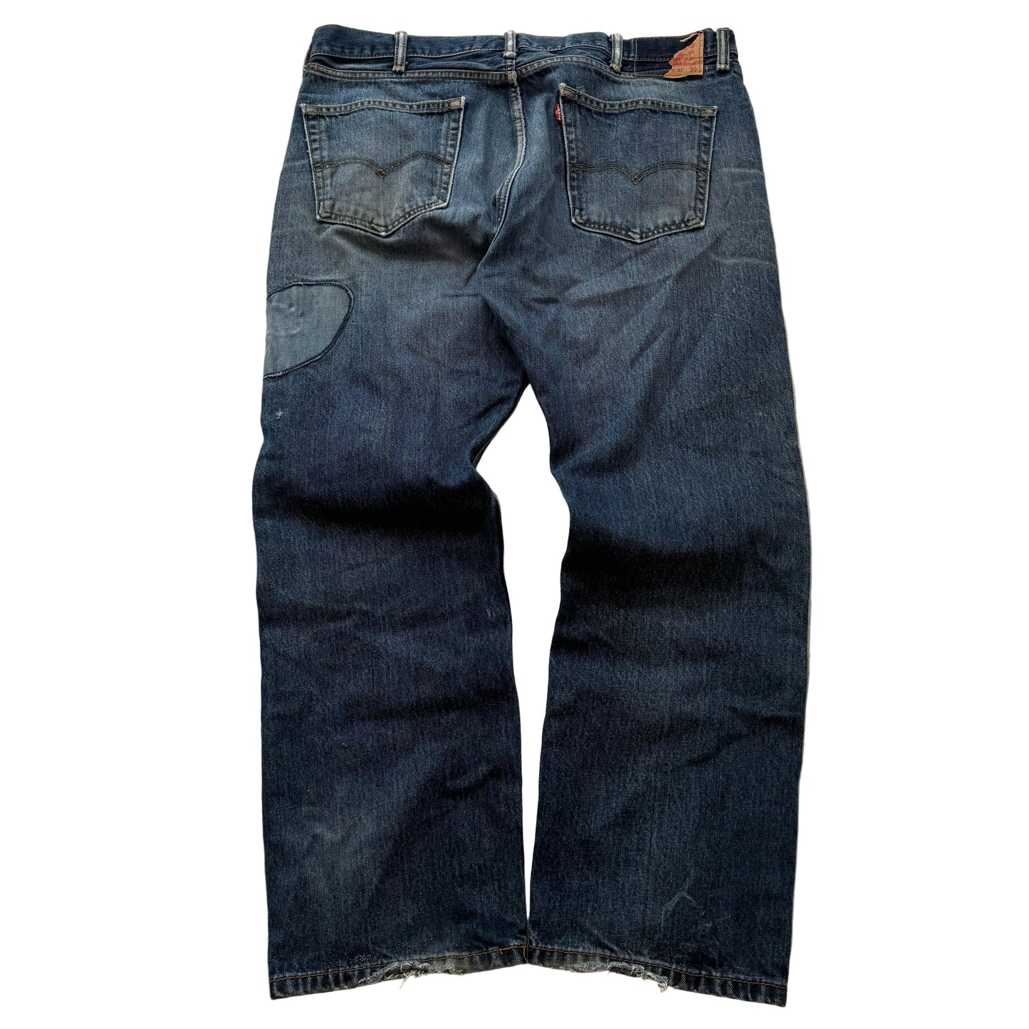 Levi's Mens Blue Denim Straight Leg Jeans frayed Hems Patched Classic Size 38x30