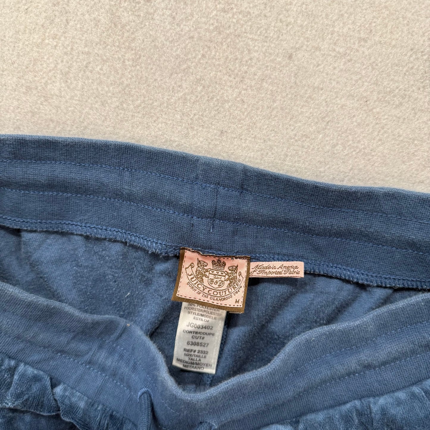 Juicy Couture Women's Slate Blue Velour Flared Track Pant Drawstring Y2K Size M