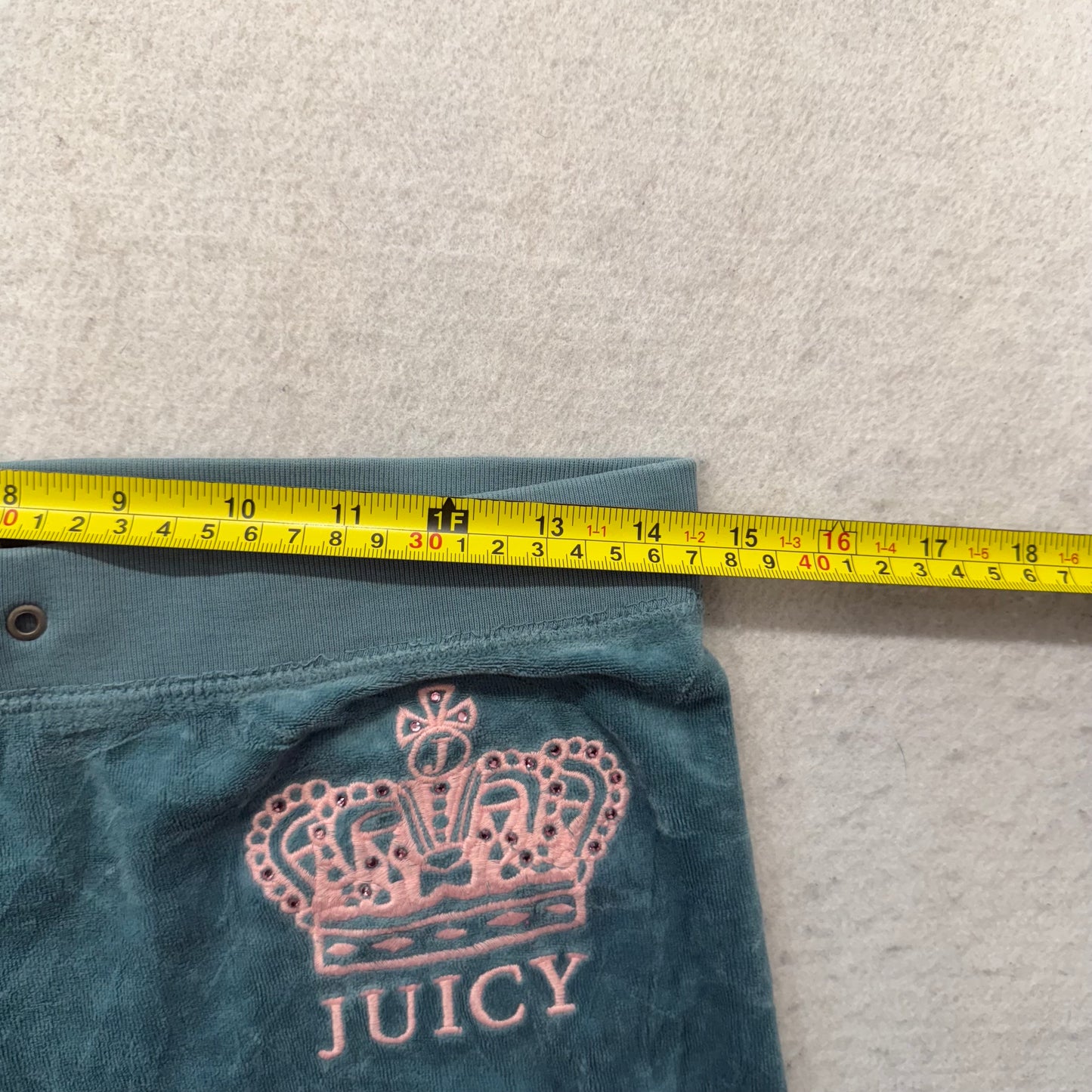 Juicy Couture Women's Winter Teal Velour Flared Track Pant Crown Logo Y2K Size P