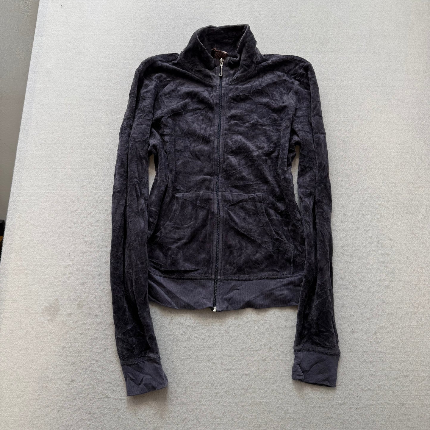 Juicy Couture Womens Deep Plum Velour Zip Up Track Jacket Rhinestone Logo Size M