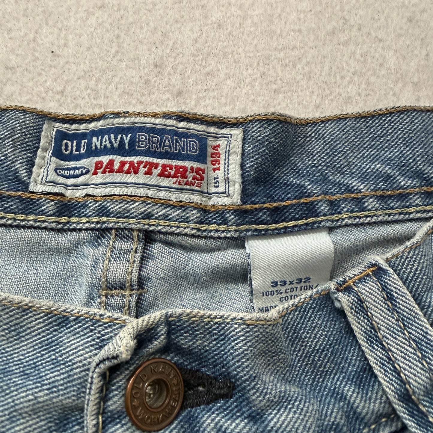 Old Navy Brand Men's Blue Denim Carpenter Jeans Pockets Distressed Size W33