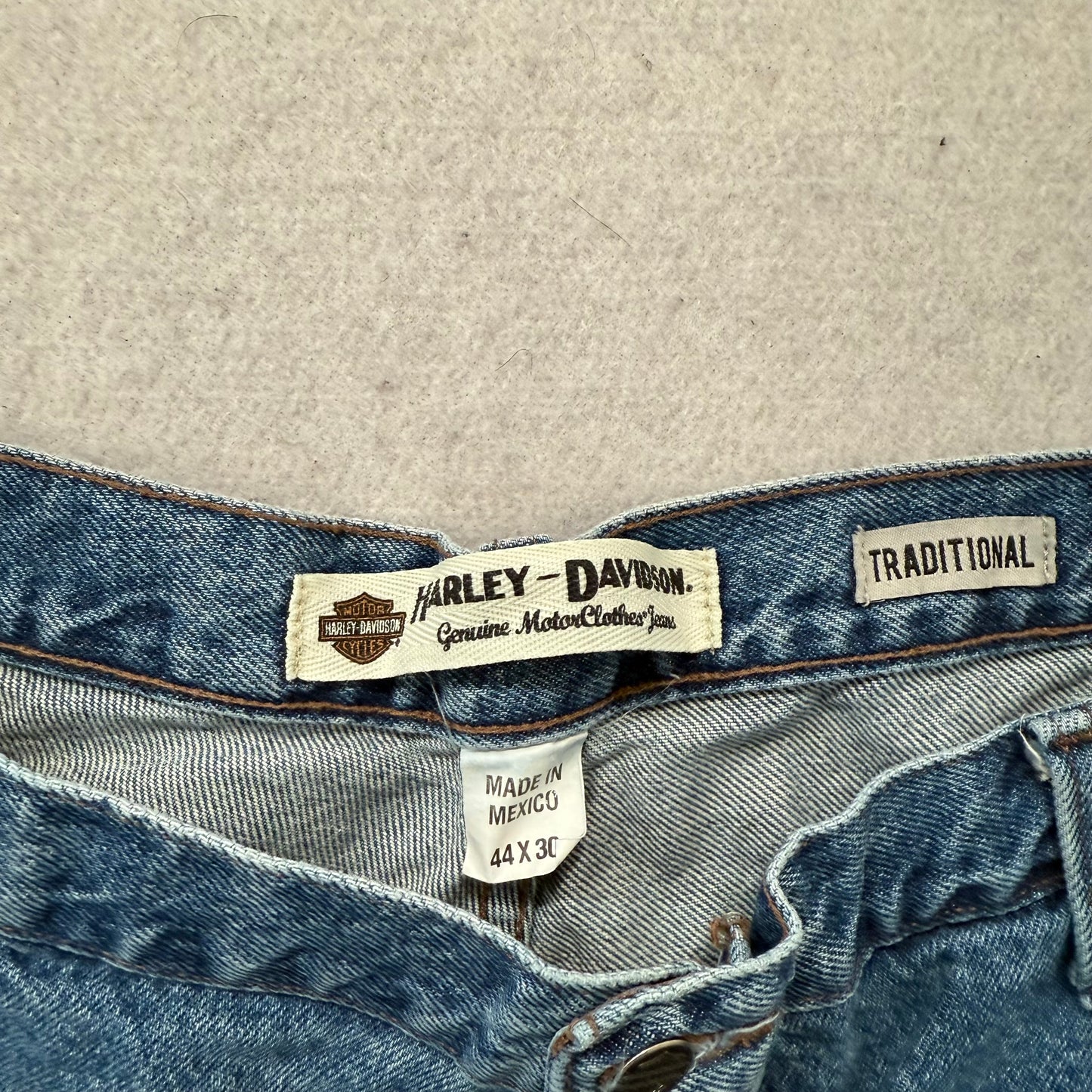 Harley Davidson Traditional Men's Medium Blue Denim Wide Leg Baggy Jeans Size 44