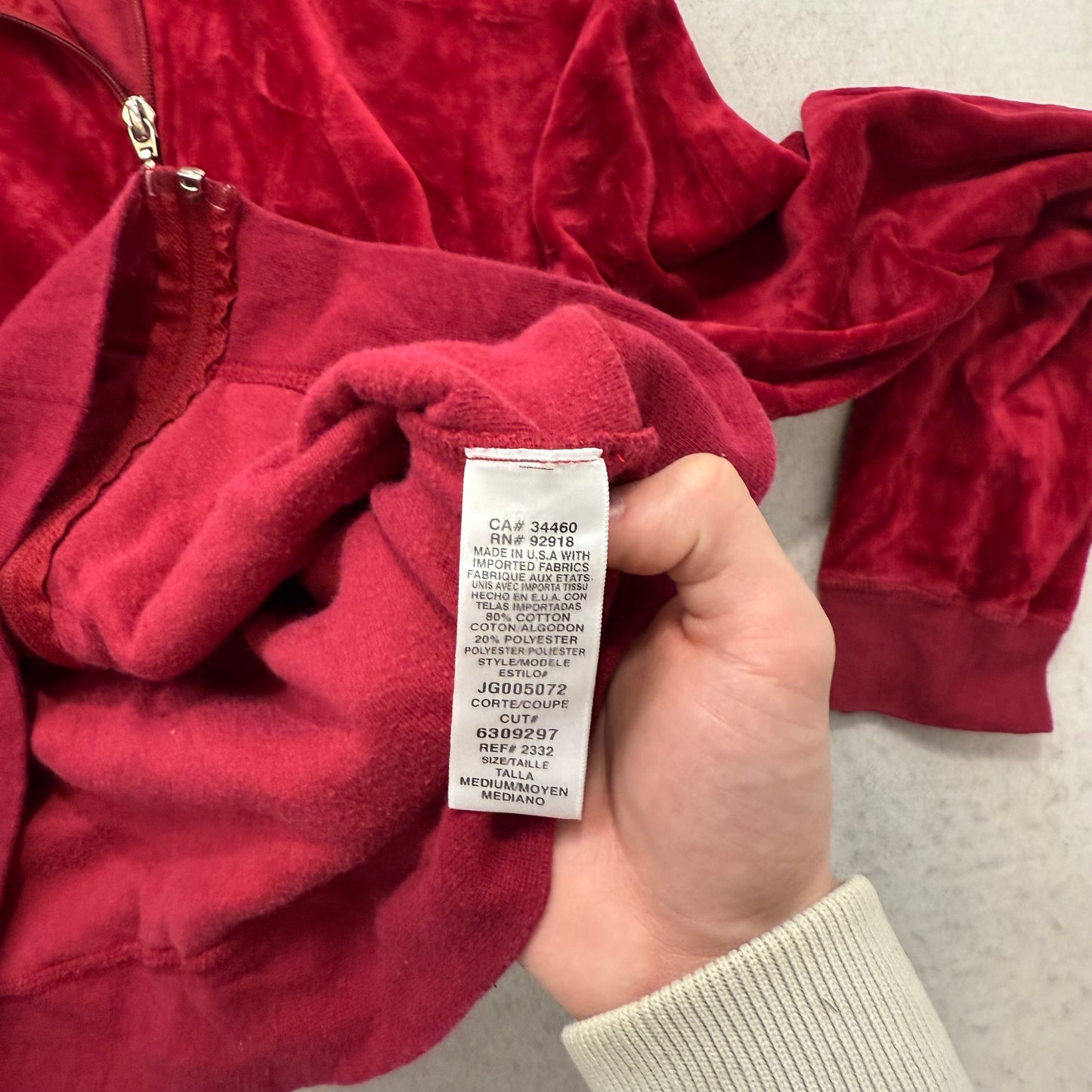 Juicy Couture Women's Maroon Velour Zip Up Cropped Track Jacket Preppy Size M