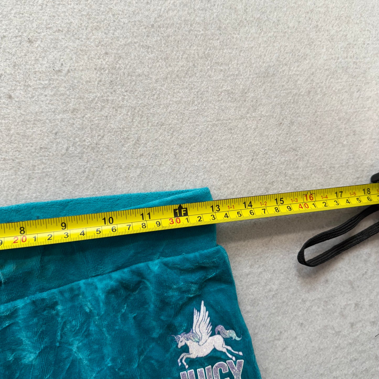 Juicy Couture Womens Teal Velour Flared Track Pant Horse Glitter Logo Y2K Size M