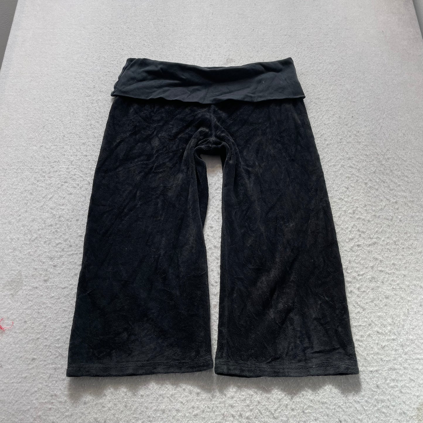 2003 Vintage Juicy Couture Womens Black Terry Cloth Capris Pant Foldovers Size S