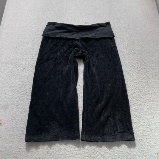 2003 Vintage Juicy Couture Womens Black Terry Cloth Capris Pant Foldovers Size S