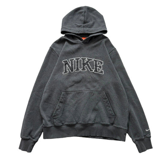Nike Men's Charcoal Gray Cotton Pullover Hoodie Kangaroo Pocket Logo Y2K Size L