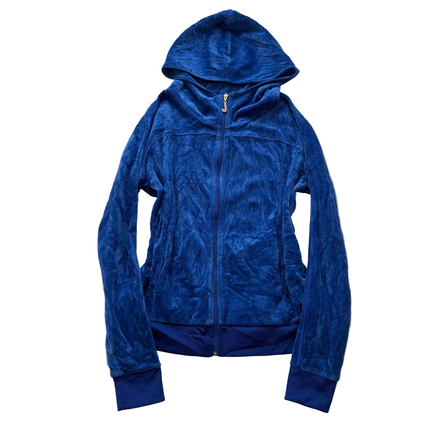 Juicy Couture Women's Royal Blue Velour Full Zip Hoodie Logo Preppy Y2K Size L