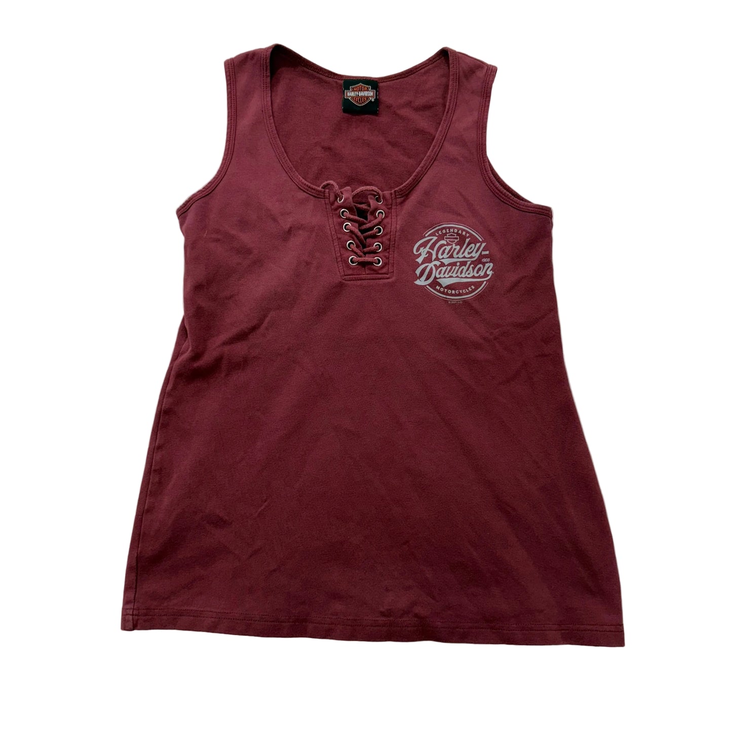 Harley Davidson Women's Burgundy Cotton Toad Lace Up Tank Top Sleeveless Size S