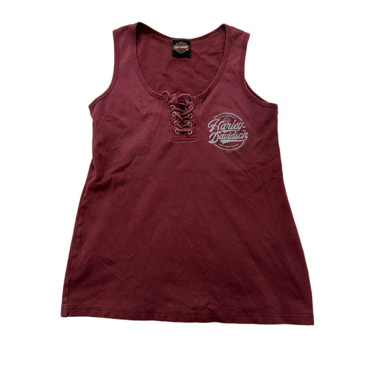 Harley Davidson Women's Burgundy Cotton Toad Lace Up Tank Top Sleeveless Size S