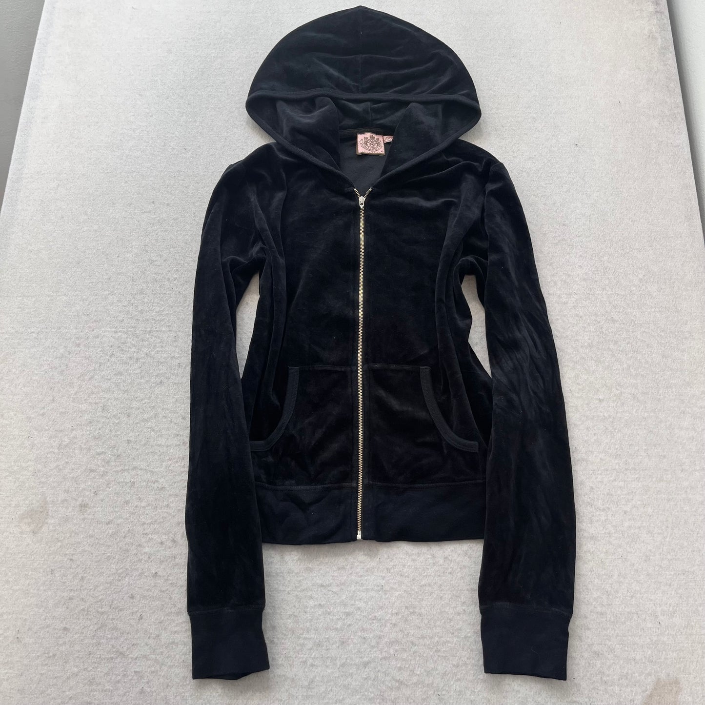 Juicy Couture Scottie Dogs Women's Black Velour Zip-Up Hoodie Loungewear Size M