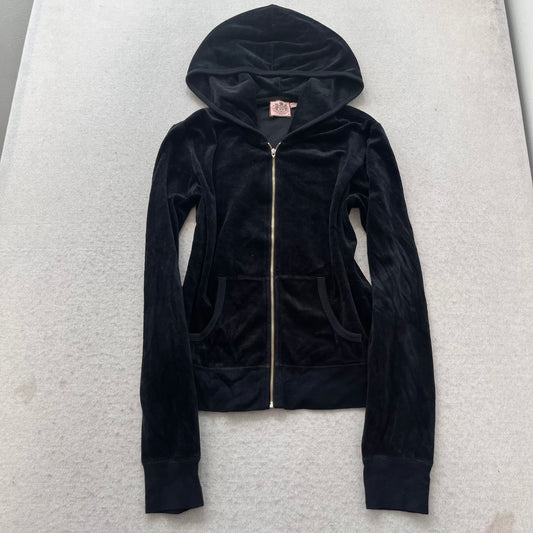 Juicy Couture Scottie Dogs Women's Black Velour Zip-Up Hoodie Loungewear Size M