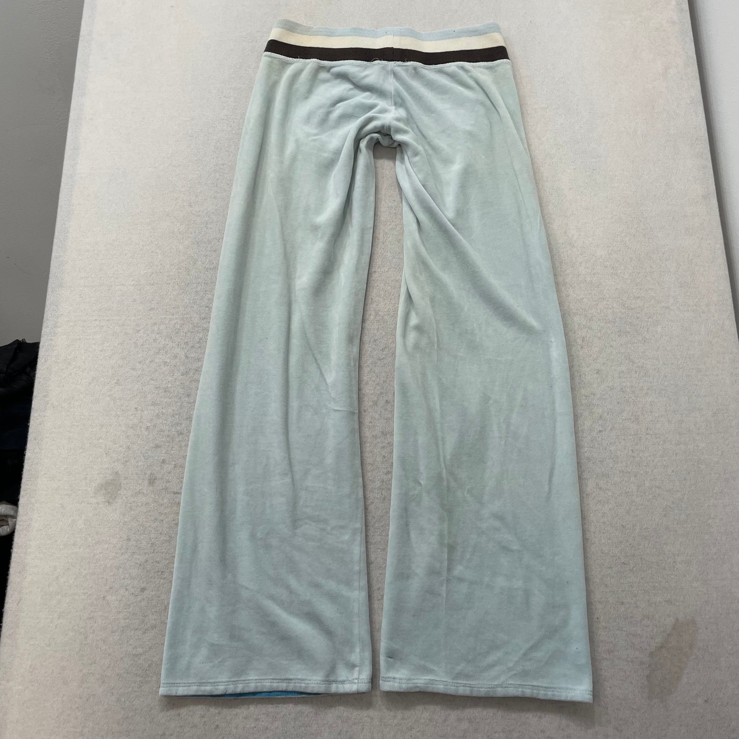 2003 Vintage Juicy Couture Women's Ice Blue Velour Flared Track Pant Y2K Size S