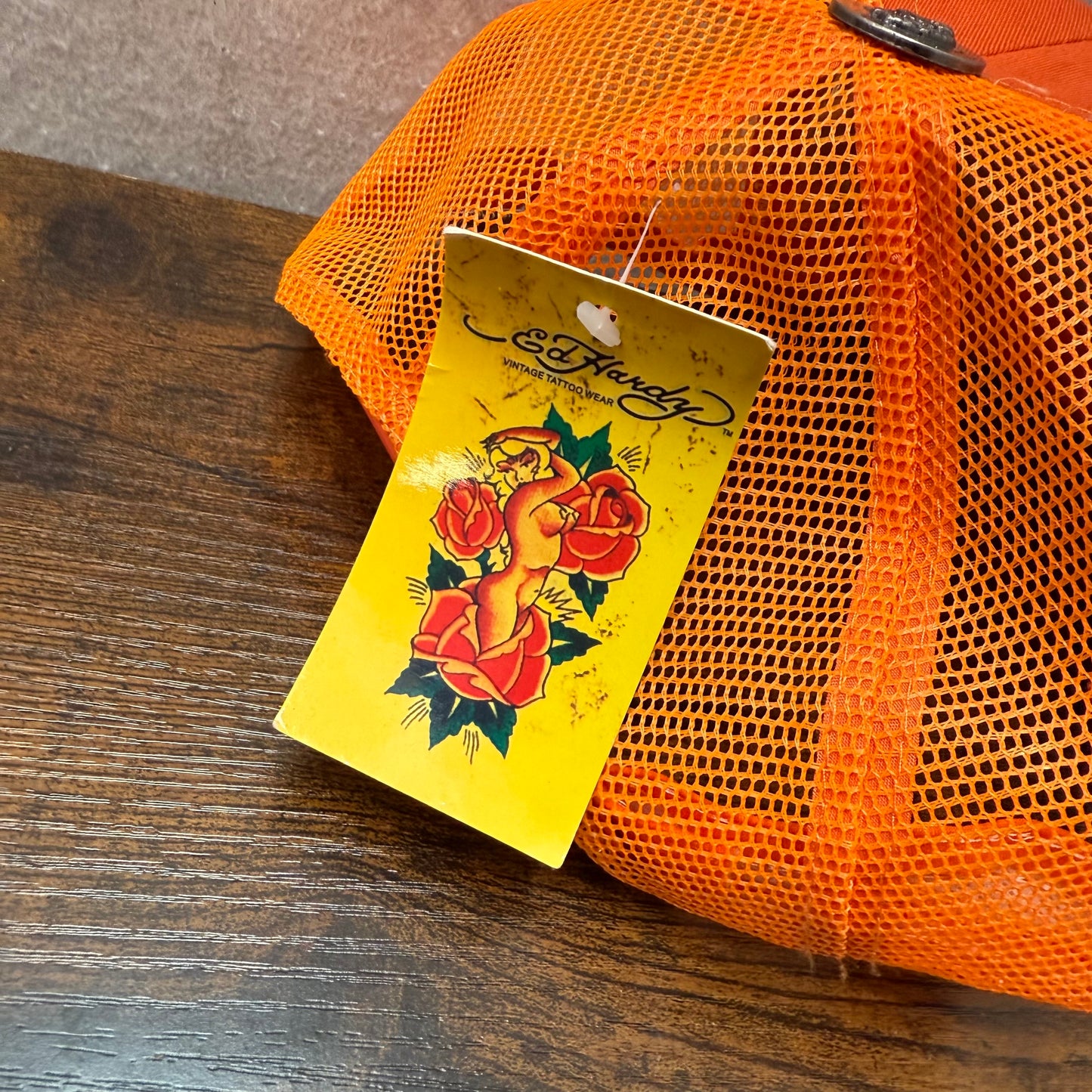 Ed Hardy Christian Audigier Love Kills Slowly Men Orange Embroidered Trucker Hat