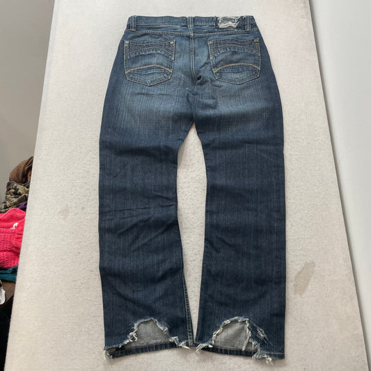 Pepe Jeans Men's Blue Bootcut Denim Jeans Distressed Frayed Hem Y2K Size W36