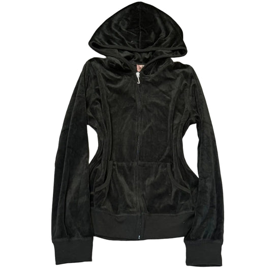 Vintage Juicy Couture Womens Charcoal Velour Zip-Up Hoodie Loungewear Y2k Size S