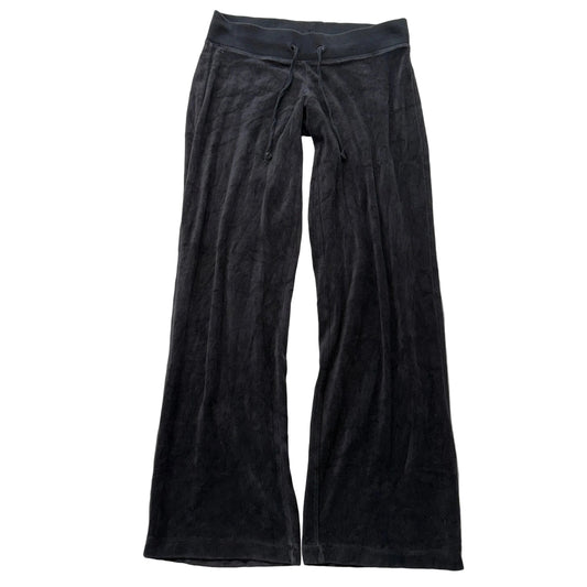 Vintage Juicy Couture Women's Black Velour Flare Track Pant Drawstring Size S