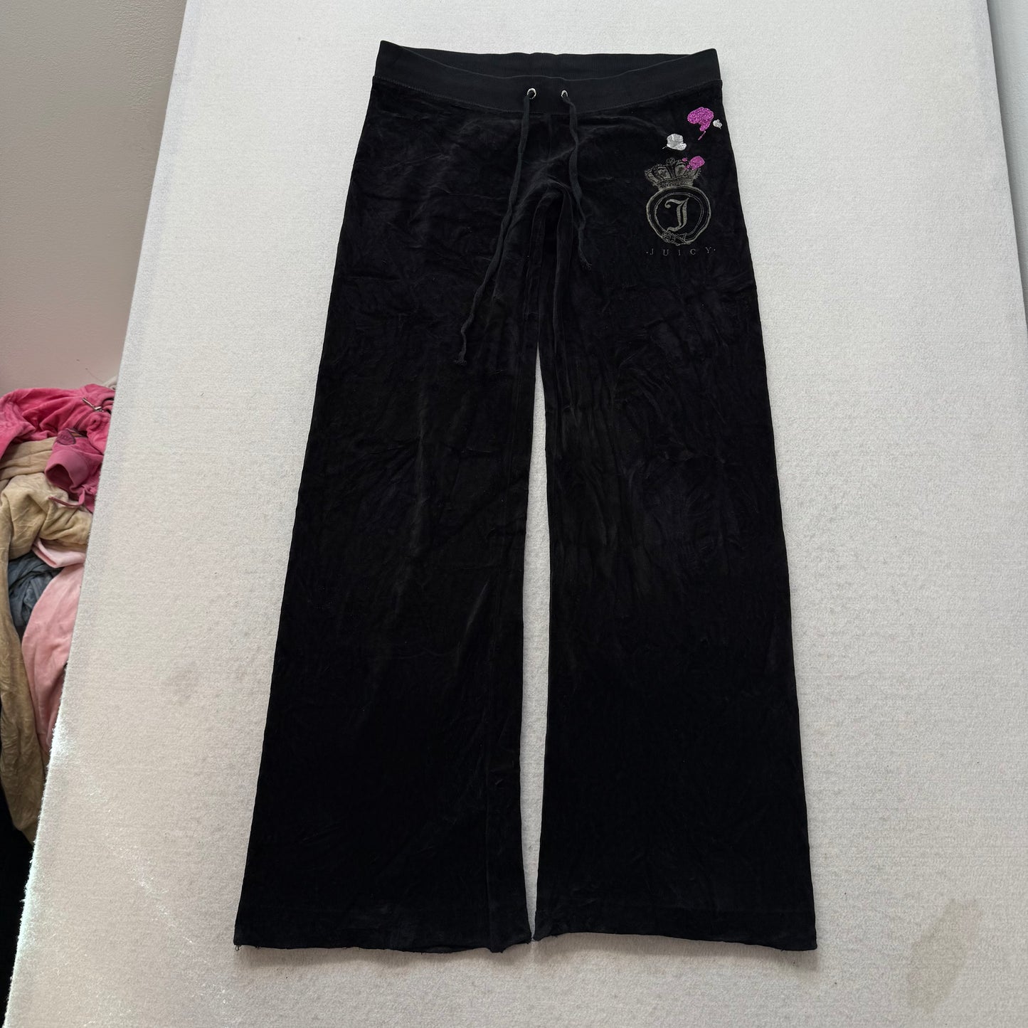 Juicy Couture Scottie Dogs Black Velour Tracksuit Set Hoodie & Pants Size M/S