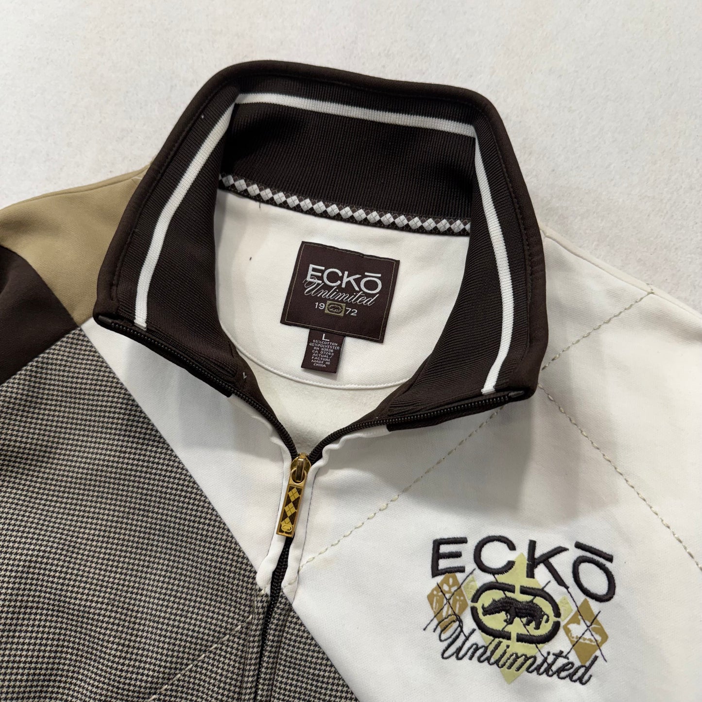 Ecko Unltd. Men's Multicolor Cotton Blend Argyle Track Jacket Streetwear Size L