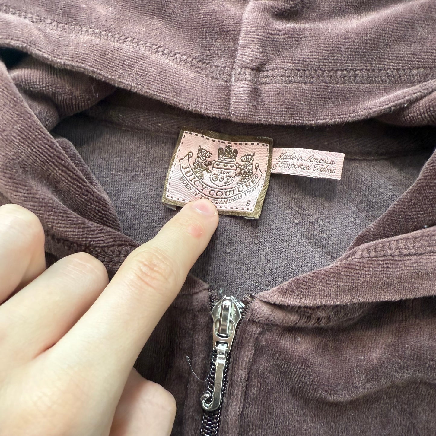 Vintage Juicy Couture Women's Dark Brown Velour Zip-Up Hoodie Pockets Y2k Size S