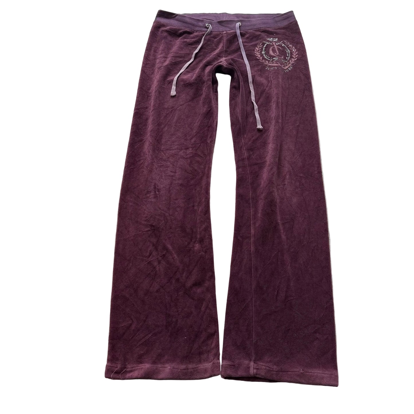 Juicy Couture Women's Plum Velour Flared Track Pants Drawstring Y2K Logo Size XL