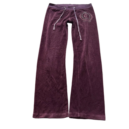 Juicy Couture Women's Plum Velour Flared Track Pants Drawstring Y2K Logo Size XL