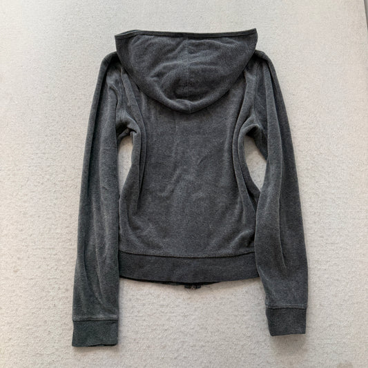 Juicy Couture Women's Charcoal Grey Velour Zip-Up Hoodie Pockets Casual Size M