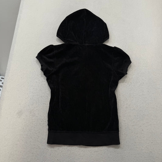 Vintage Juicy Couture Women's Black Velour Short Sleeve Zip-Up Hoodie Y2k Size S