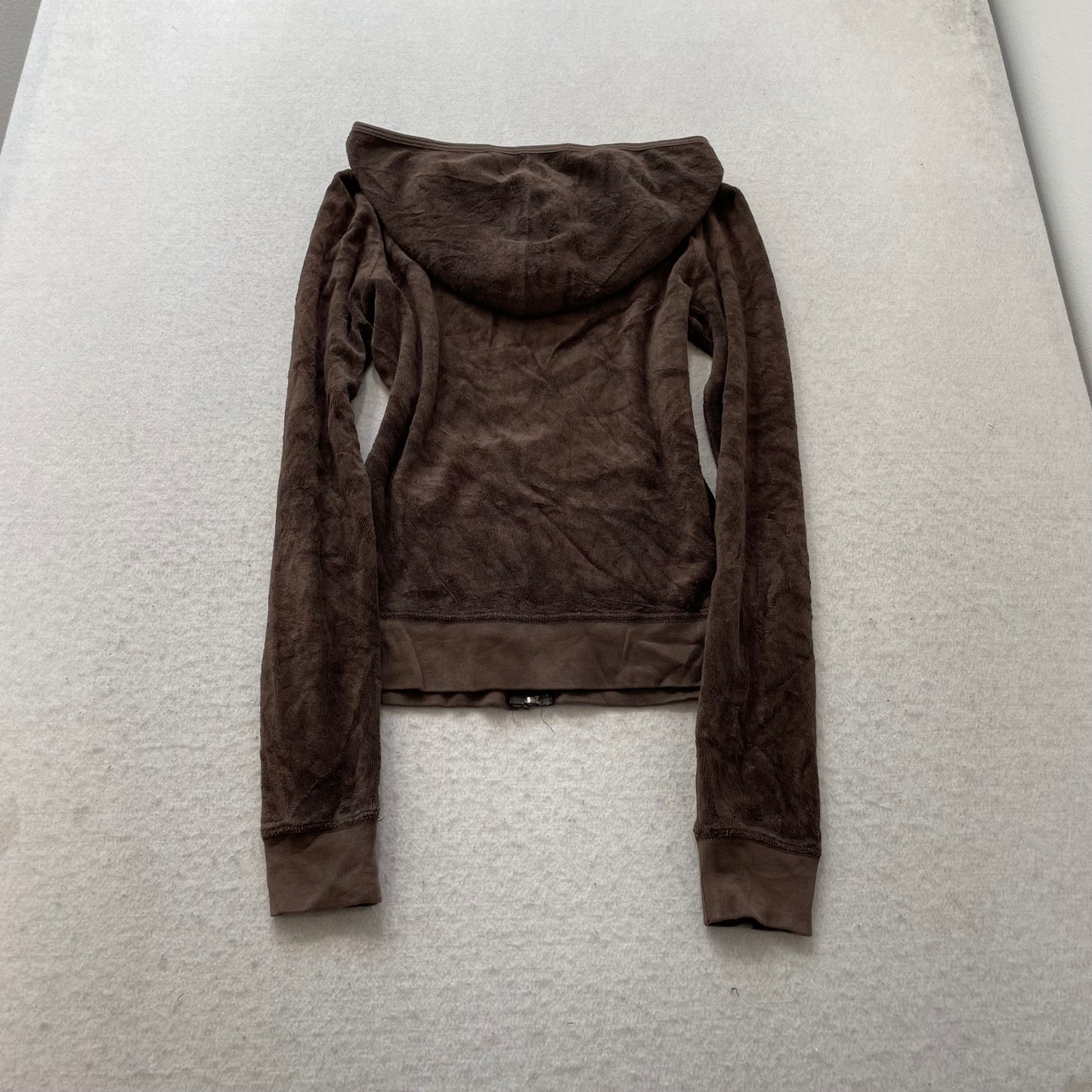 Vintage Juicy Couture Womens Dark Brown Terry Cloth Zip-Up Hoodie Pockets Size S