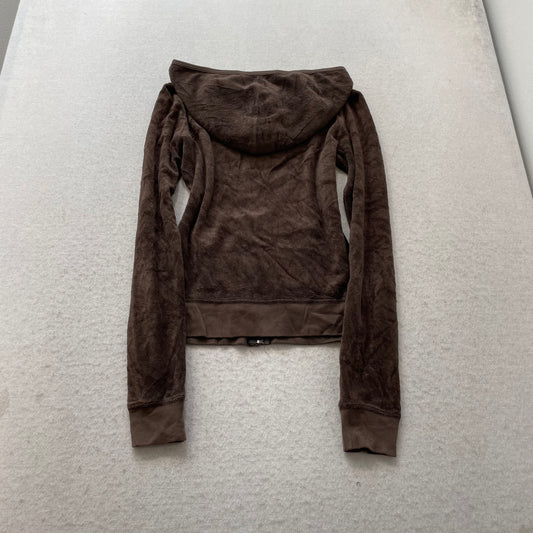Vintage Juicy Couture Womens Dark Brown Terry Cloth Zip-Up Hoodie Pockets Size S