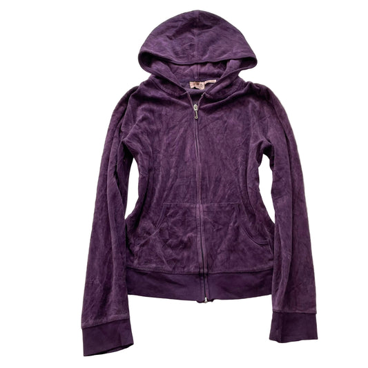 Vintage Juicy Couture Women's Deep Purple Velour Hoodie Scottie Dog Logo Size L